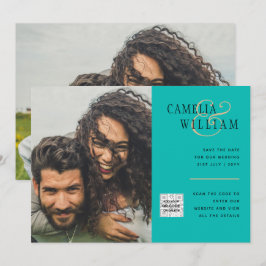 写真モダンQRコード結婚式の招待ま救たは日付 招待状