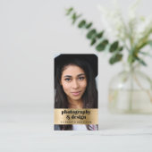 写真モダンQRコード金ゴールド 名刺 (スタンド正面)