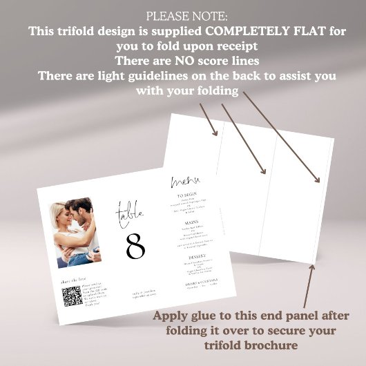 写真モダンQR三つ折り結婚のメニューテーブル番号