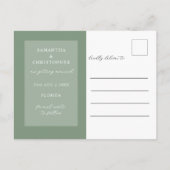 写真モダンSage Green日付を保存結婚する 案内ポストカード (裏面)