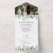 写真モダンSage Green Greenery RSVP結婚's All オールインワン招待状 (内側)