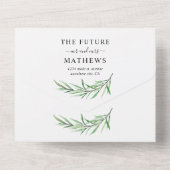 写真モダンSage Green Greenery RSVP結婚's All オールインワン招待状 (裏面)