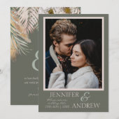 写真モダンSage Green Tropical Save the Date セーブザデート (正面/裏面)