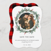 写真モダンSave The Date Gingham婚約した素朴. シーズンカード (正面/裏面)