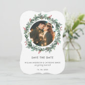 写真モダンSave The Date Gingham婚約した素朴. シーズンカード (スタンド正面)