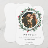 写真モダンSave The Date Gingham婚約した素朴. シーズンカード (正面/裏面)
