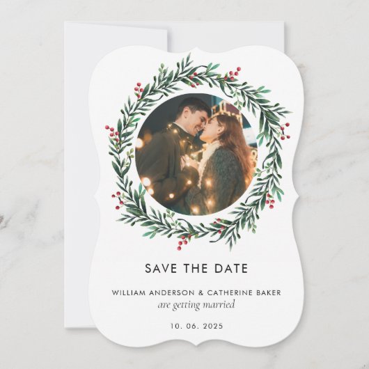 写真モダンSave The Date Gingham婚約した素朴. シーズンカード (正面)