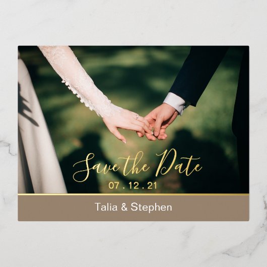 写真モダンSave the Date Magnetはがき 箔シーズンポストカード (正面)