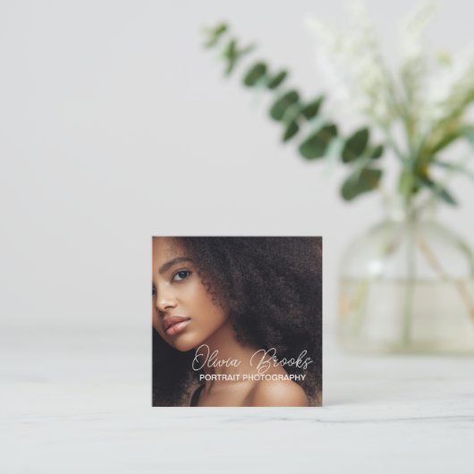 写真モダンTaupe Braownスクリプトフォトグラファー スクエア名刺 (スタンド正面)