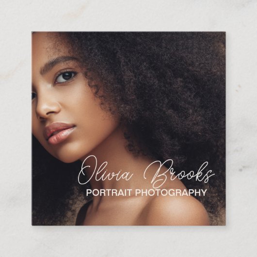 写真モダンTaupe Braownスクリプトフォトグラファー スクエア名刺 (正面)