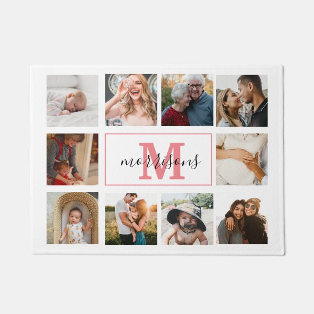 写真モノグラムののコラージュパーソナライズされた形式 ドアマット (正面)