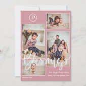 写真モノグラムのコラージュのクリスマス赤面ピンク シーズンカード (正面)