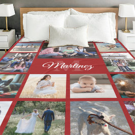 写真モノグラムのコラージュエレガント赤と白 フリースブランケット