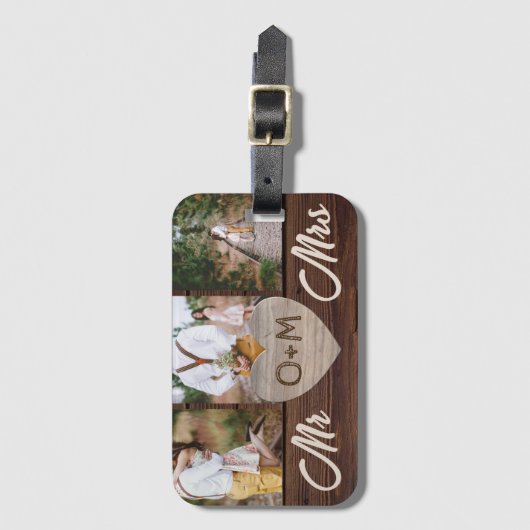 写真モノグラムミセス・カップル素朴ズ・ハネムーン ラゲッジタグ (正面縦)