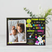 写真ユニコーンと恐竜の誕生日の招待状 招待状 (スタンド正面)