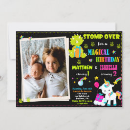 写真ユニコーンと恐竜の誕生日の招待状 招待状