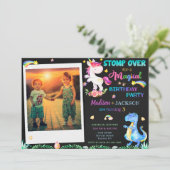 写真ユニコーンと恐竜の誕生日の招待状 招待状 (スタンド正面)