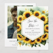 写真ユニークひまわり結婚の セーブザデート (正面/裏面)