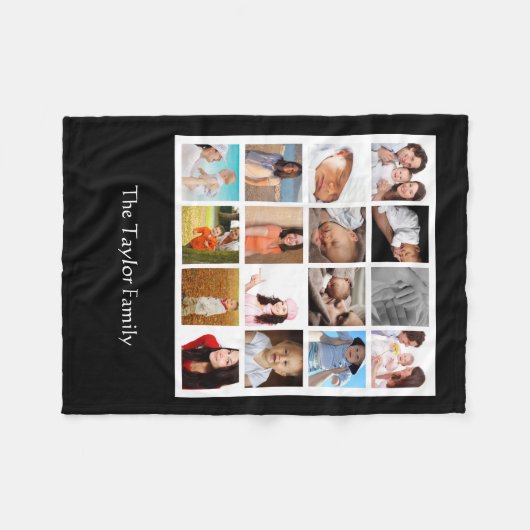 写真ユニークコラージモザイクパーソナライズされた フリースブランケット (正面(横))