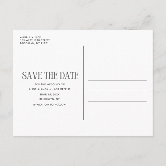 写真ユニーク予算の結婚式の日付の保存 案内ポストカード (裏面)