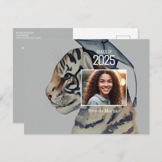 写真ユニーク付き卒業招待状 ポストカード (正面/裏面)