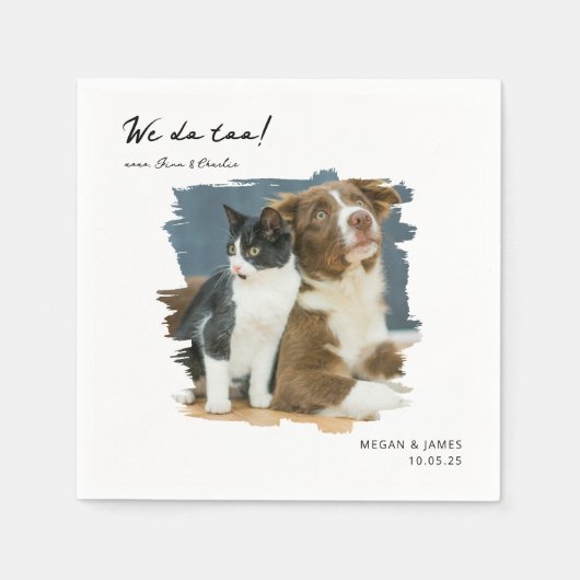 写真ユニーク猫の犬を飼い過ぎてい結婚る スタンダードカクテルナプキン (正面)