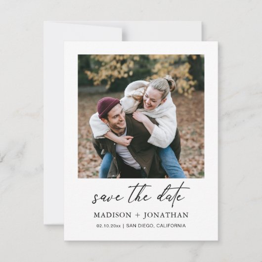 写真ユニーク結婚式の日付の保存 招待状 (正面)