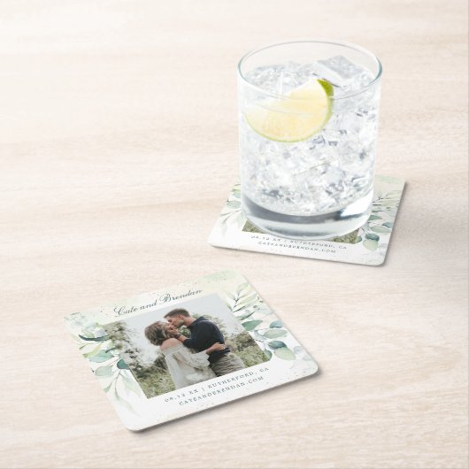 写真ユーカリ素朴プトゥス結婚式 スクエアペーパーコースター (インサイチュ)