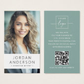 写真ロゴQRコードほこりっぽい海の緑の名刺 (正面&裏面)
