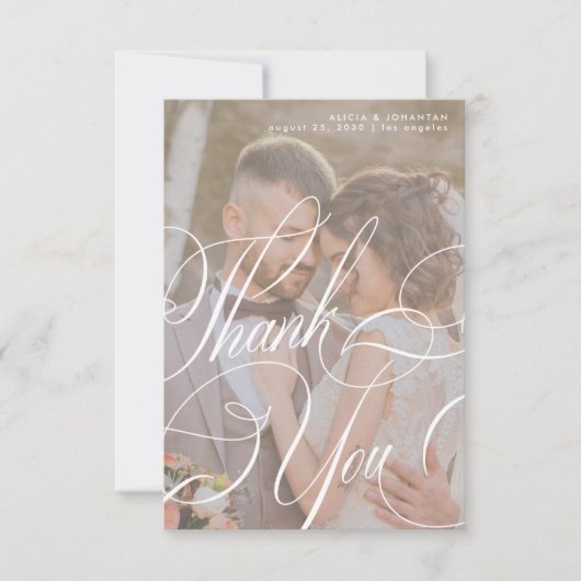 写真ロマンチックな書道のスクリプ結婚トメッセージ サンキューカード (正面)