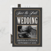 写真ヴィンテージアールデコ結婚式の日付カードの保存 案内ポストカード (正面/裏面)