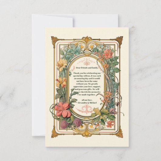 写真ヴィンテージフローラ結婚アールヌーボー サンキューカード (裏面)