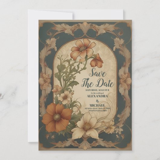 写真ヴィンテージブーゲンビリア結婚アールヌーボー セーブザデート (正面)