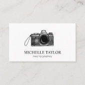 写真ヴィンテージ水色カメラQRコード 名刺 (正面)