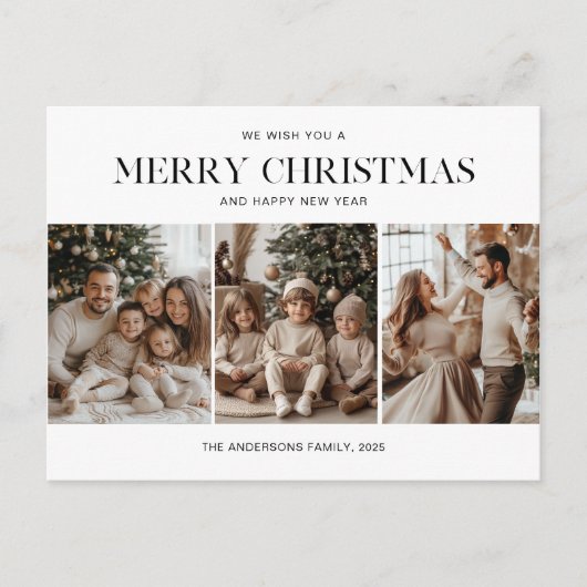 写真三枚メリークリスマスと新年おめでとう ポストカード (正面)