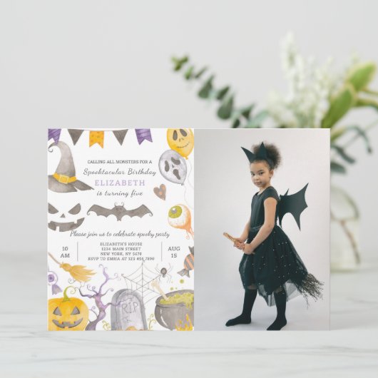 写真不気味付きハロウィーン誕生日招待状 招待状 (スタンド正面)