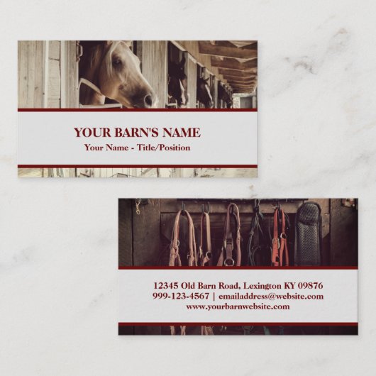 写真中心シンプルの馬/馬術 名刺 (正面/裏面)