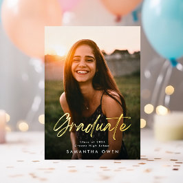 写真二部卒業パーティー金ゴールドブラシカスタム 箔招待状