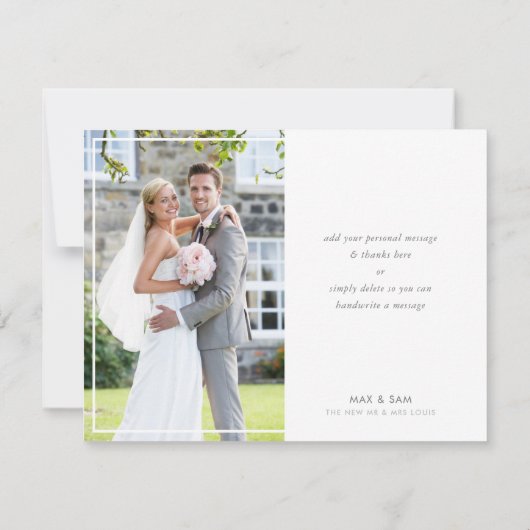 写真付きありがとう シンプルなモダン ブラシレタリング ミント サンキューカード (裏面)