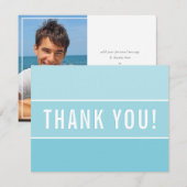写真付きありがとう モダンなオンブル ターコイズブルー サンキューカード (正面/裏面)