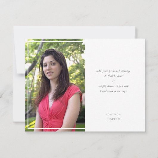 写真付きありがとう モダンなオンブレバイオレットパープル サンキューカード (裏面)