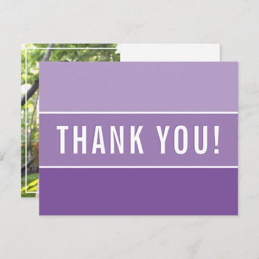 写真付きありがとう モダンなオンブレバイオレットパープル サンキューカード (正面/裏面)