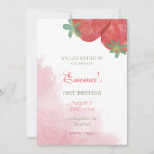 写真付きのイチゴ1歳の誕生日招待状。 招待状 (正面)