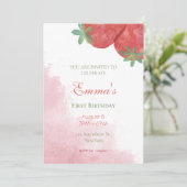 写真付きのイチゴ1歳の誕生日招待状。 招待状 (スタンド正面)