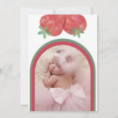 写真付きのイチゴ1歳の誕生日招待状。 招待状 (裏面)