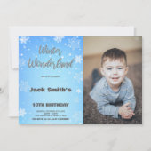 写真付きのウィンター ワンダーランド 誕生日招待状 招待状 (正面)