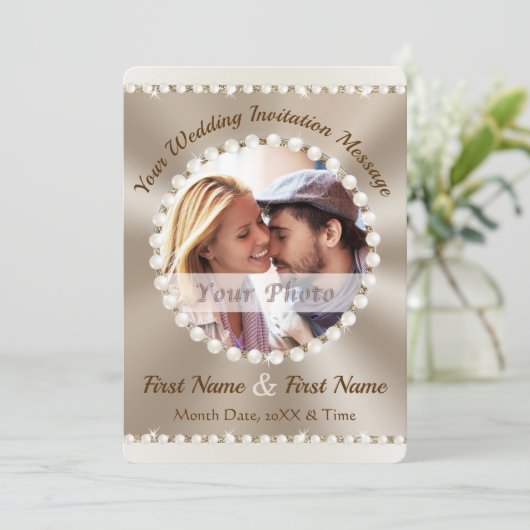 写真付きのエレガントな結婚式の招待状、または削除 招待状 (スタンド正面)