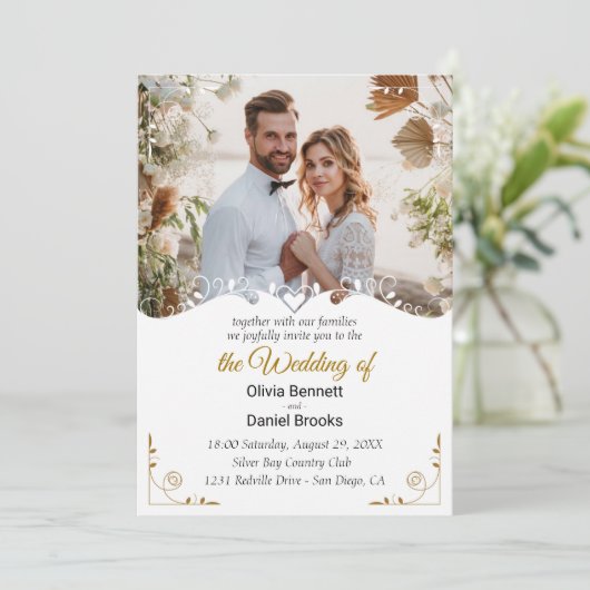 写真付きのエレガントな結婚式の招待状 招待状 (スタンド正面)