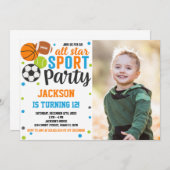 写真付きのオールスター スポーツ 誕生日招待状 招待状 (正面/裏面)