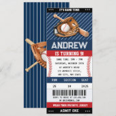 写真付きのカスタム野球チケットの誕生日プレゼント少年 招待状 (正面/裏面)